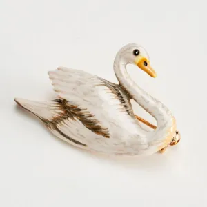 Fable England Enamel Swan Brooch