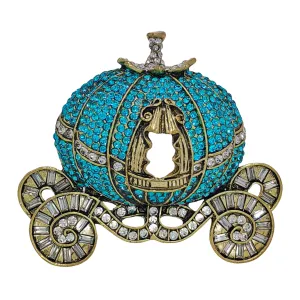 Fairy Tale Inspiration Blue Crystal Carriage Brooches Pins Mid-Century Princess Girls Costume Jewelry Carry Away Amazing Gift