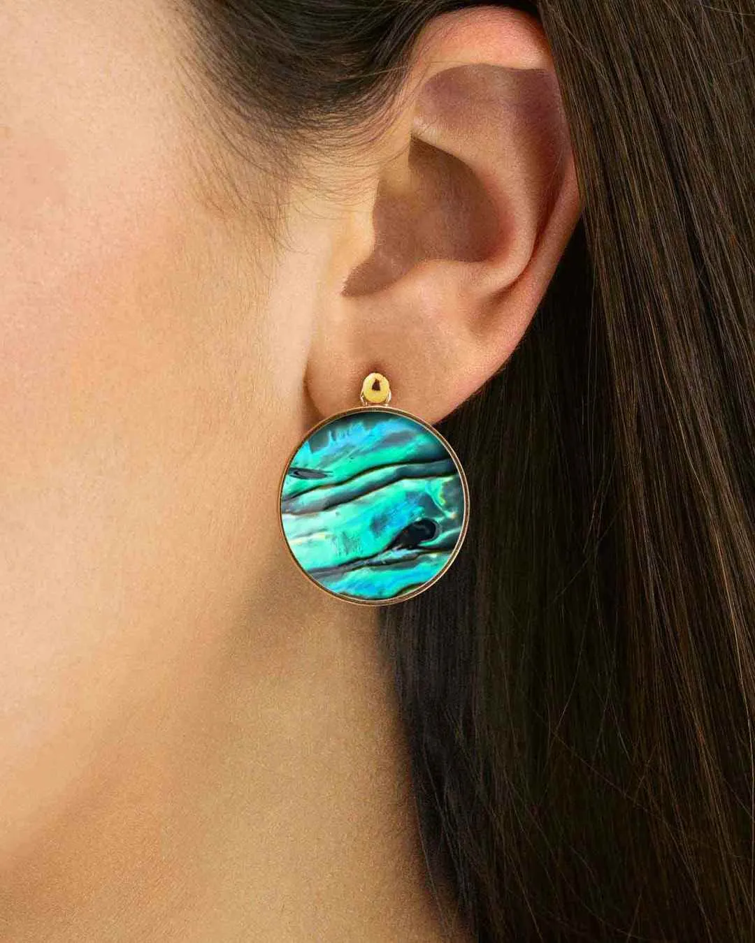 Fearlessness Stone Abalone Shell Statement Earring Pendants, Gold