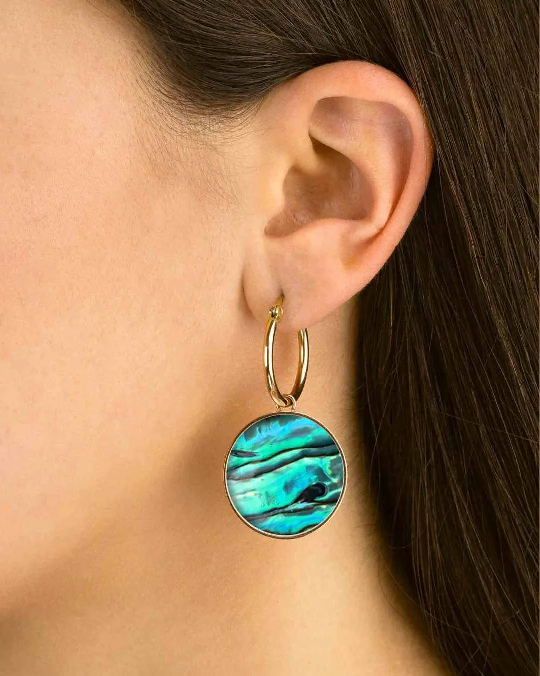 Fearlessness Stone Abalone Shell Statement Earring Pendants, Gold