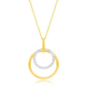 Flawless Cut 1/5 Carat Diamond Circle Pendant in 9ct Yellow Gold & White Gold   Chain