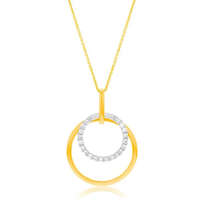 Flawless Cut 1/5 Carat Diamond Circle Pendant in 9ct Yellow Gold & White Gold   Chain