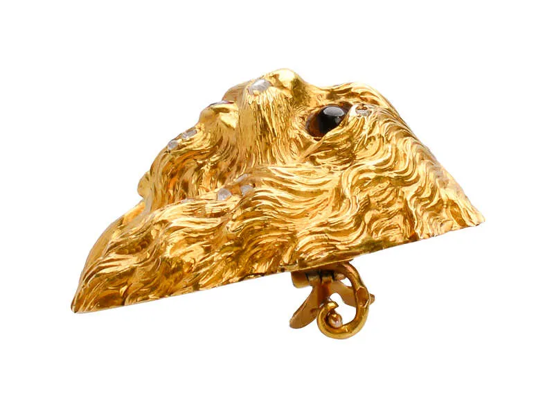 French Dog's Head Ruby Diamond Brooch