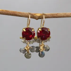 Fuchsia Pink Labradorite Clover Earrings