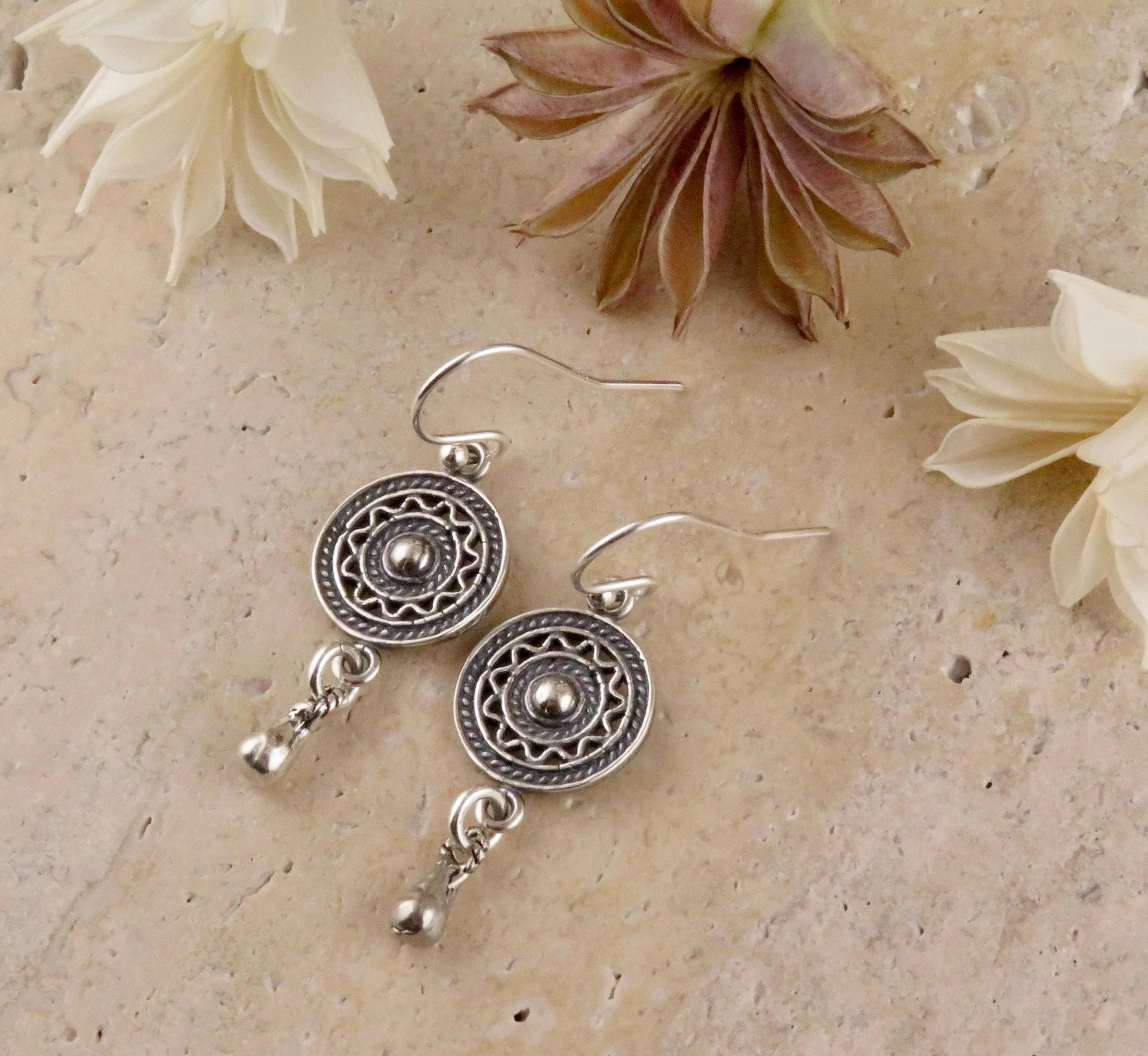 Geo Drop Earrings - Silver