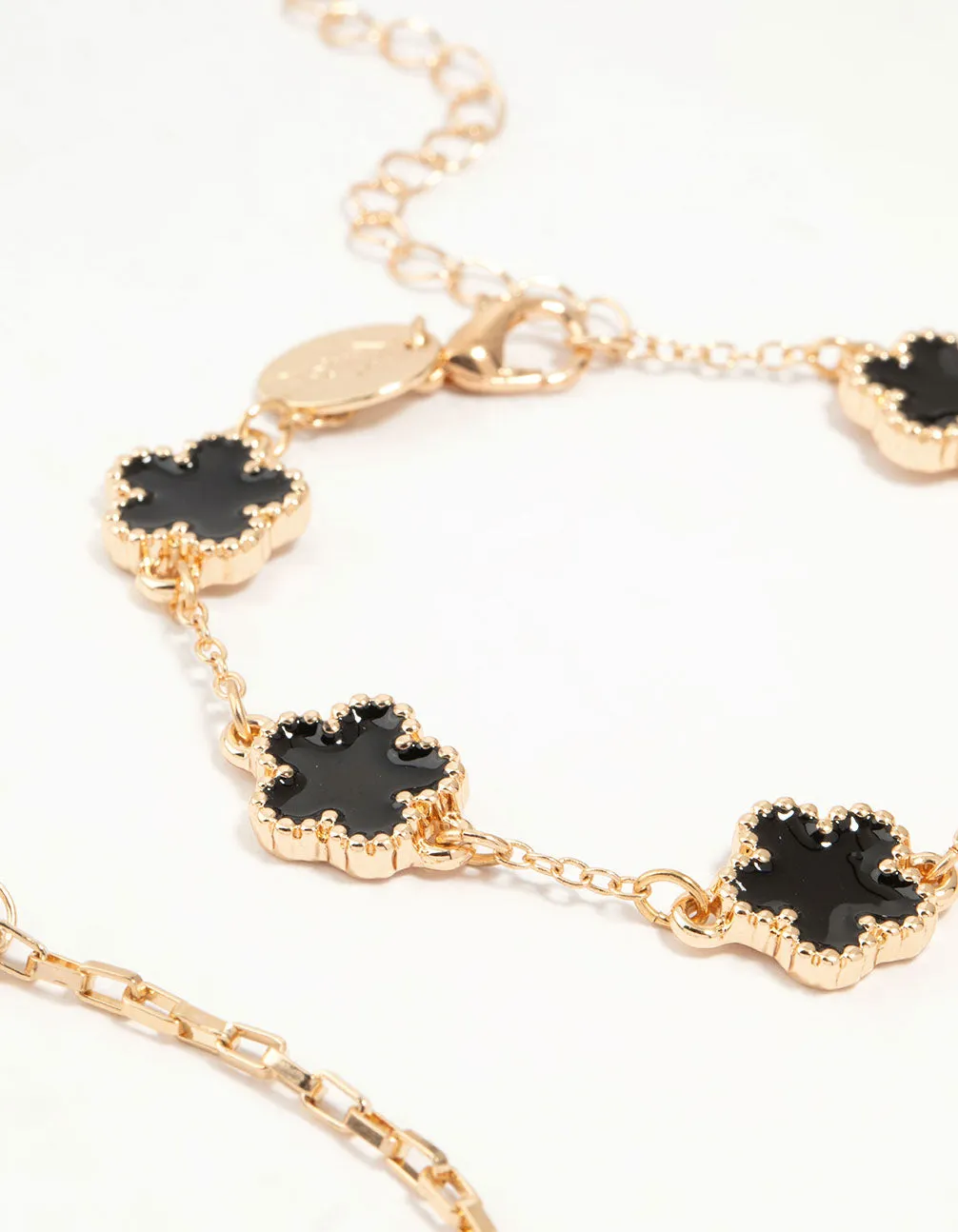 Gold Black Clover & Chain Bracelets 3-Pack