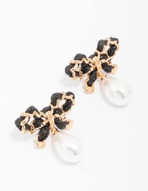 Gold Bow & Pearl Stud Earrings