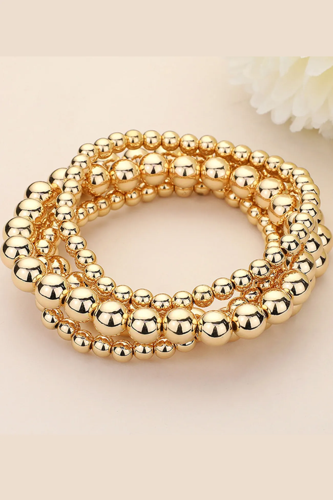 Gold Metal Ball Stretch Multi Layered Bracelets