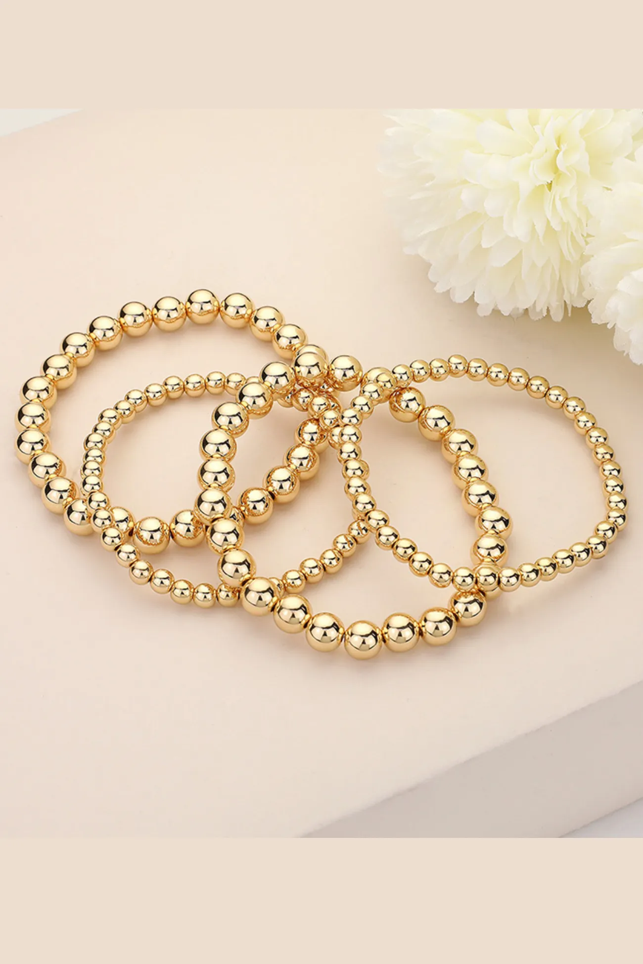 Gold Metal Ball Stretch Multi Layered Bracelets