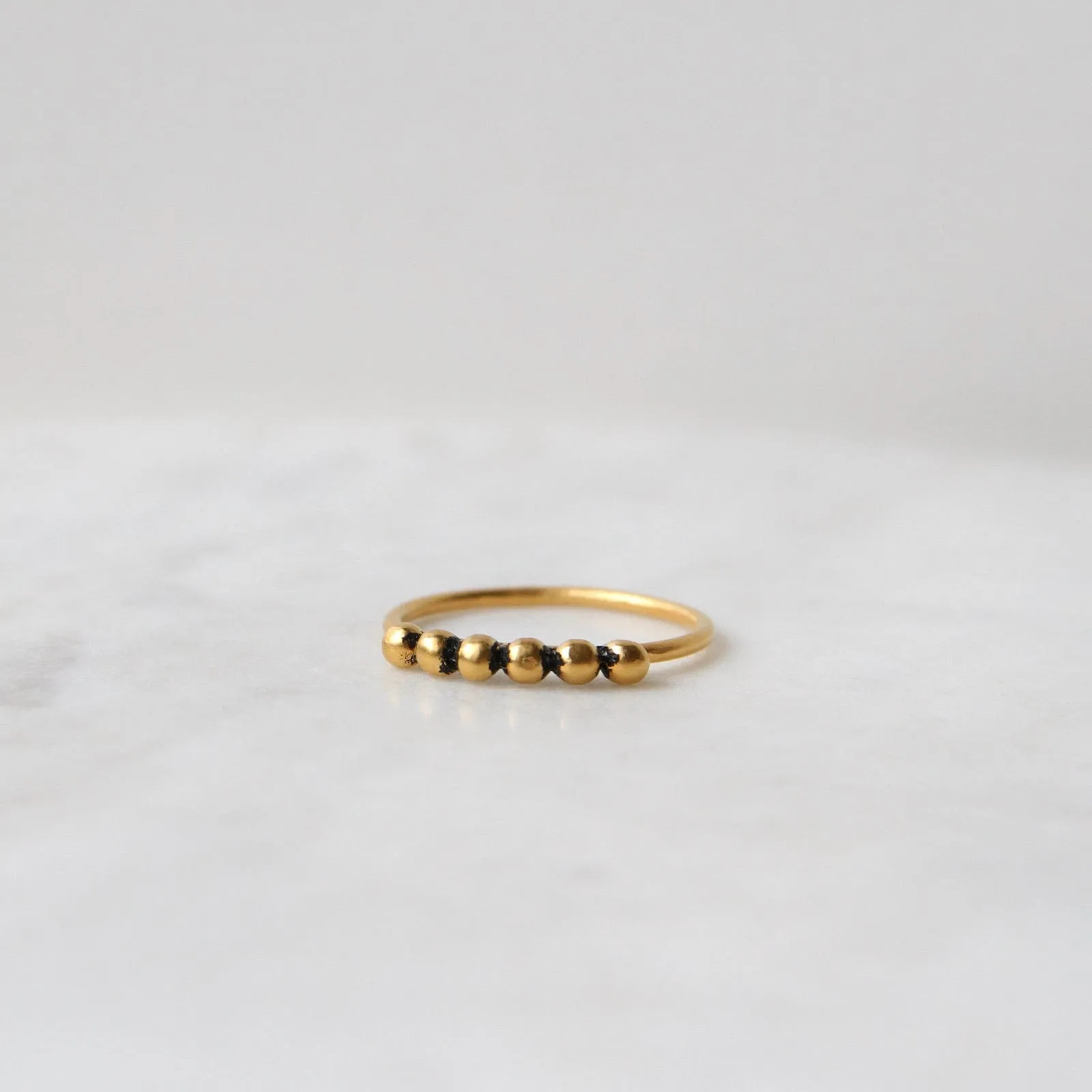 Gold Plated Brass Six Granulated Ball Stacking Ring