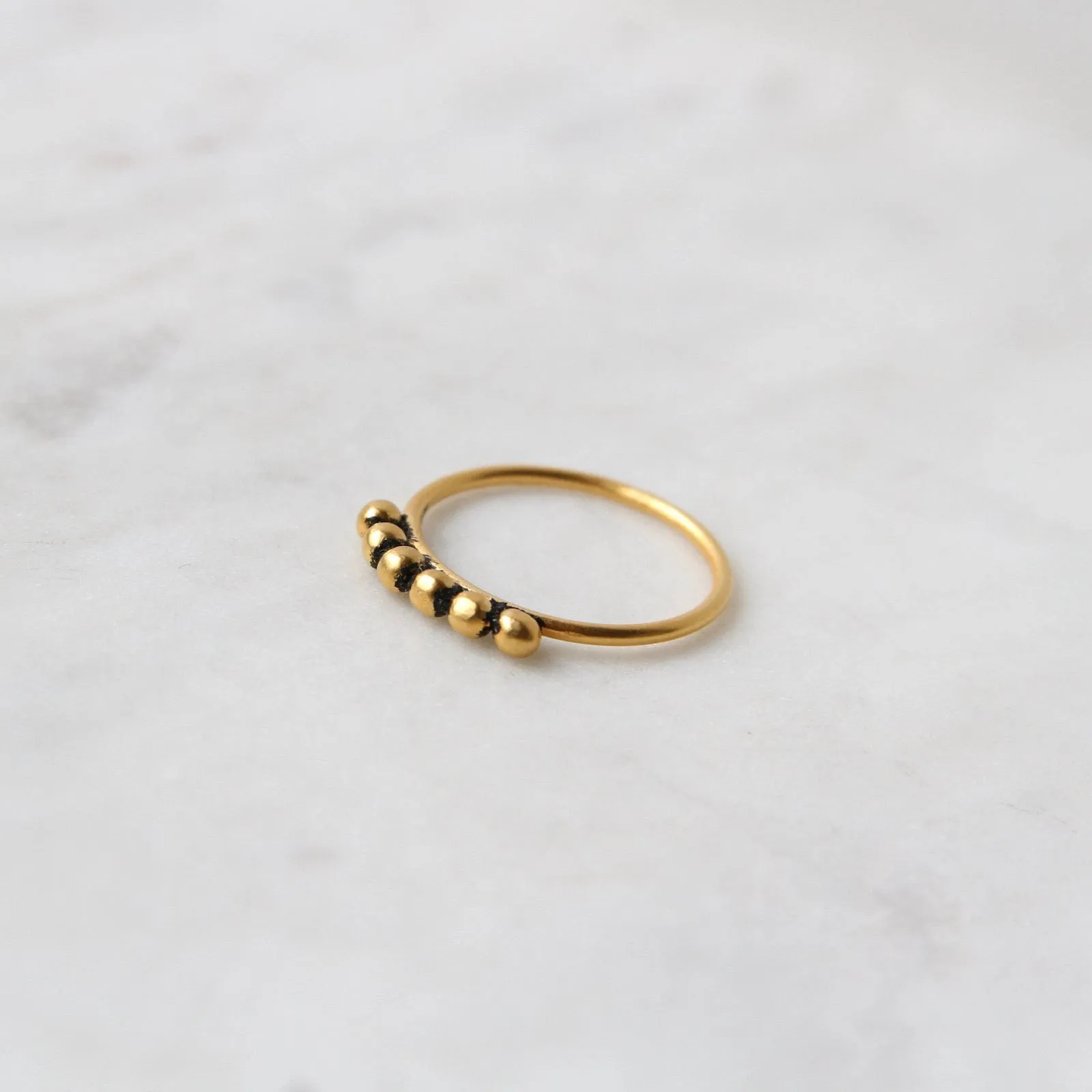 Gold Plated Brass Six Granulated Ball Stacking Ring