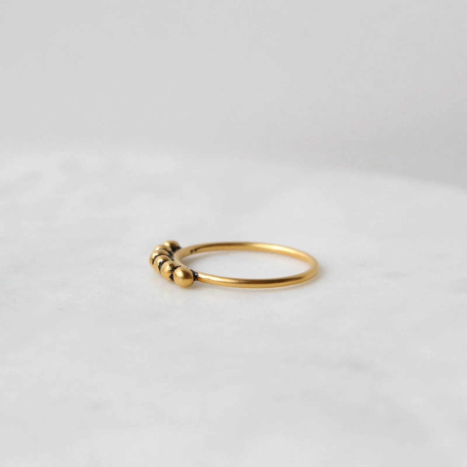 Gold Plated Brass Six Granulated Ball Stacking Ring