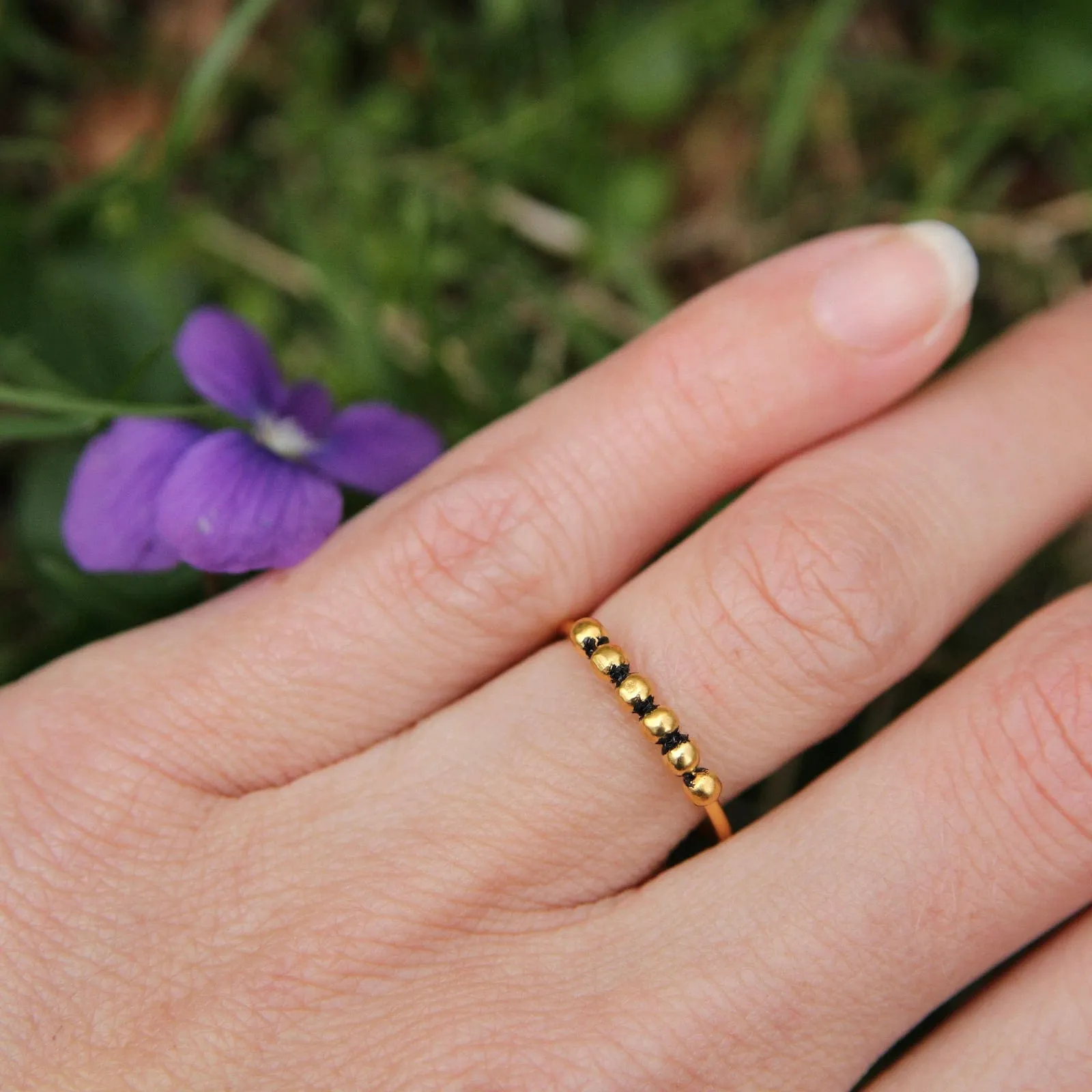 Gold Plated Brass Six Granulated Ball Stacking Ring