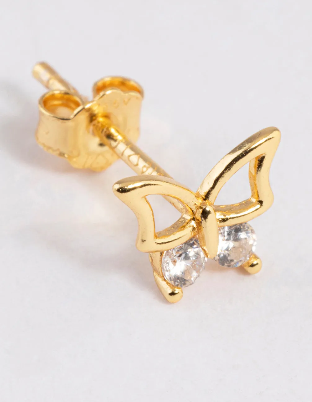 Gold Plated Sterling Silver Diamante Butterfly Stud Earrings