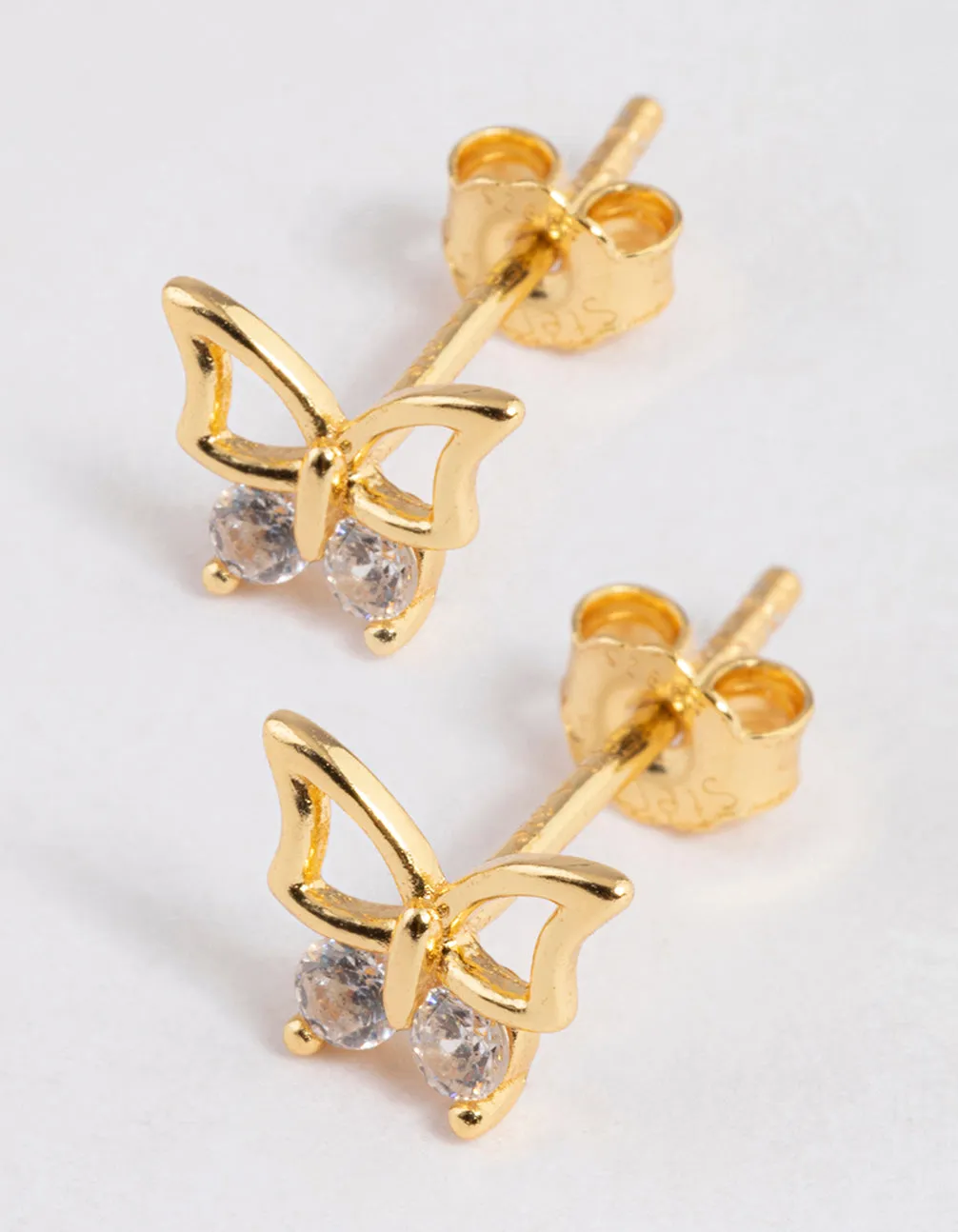 Gold Plated Sterling Silver Diamante Butterfly Stud Earrings