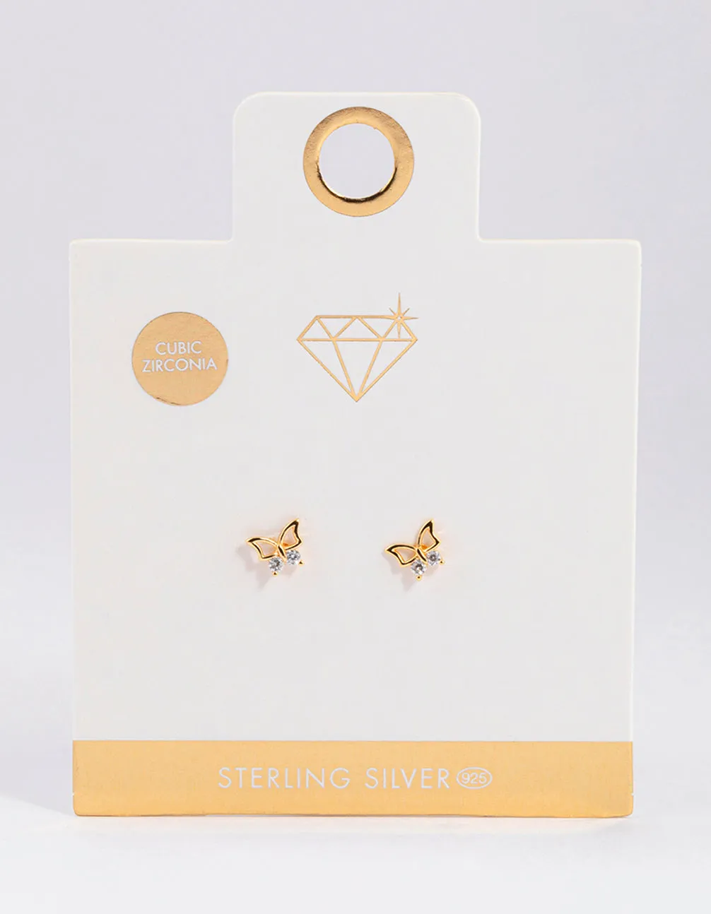 Gold Plated Sterling Silver Diamante Butterfly Stud Earrings