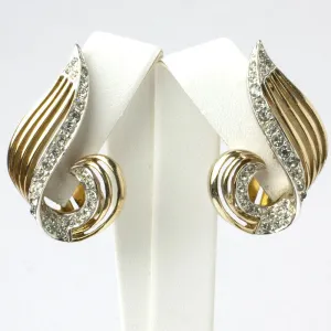 Gold Swirl Earrings with Pavé by Marcel Boucher