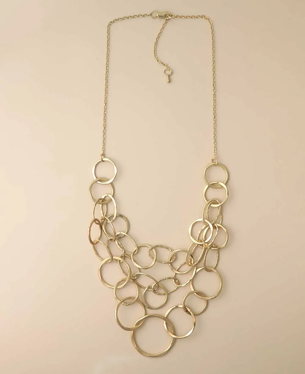 Gold-Tone Multi-Layered Hammered Ring Necklace