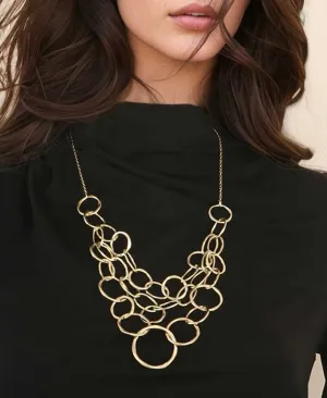 Gold-Tone Multi-Layered Hammered Ring Necklace