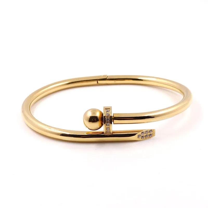 Golden Crystal Nail Bangle Bracelet with Stylish Design