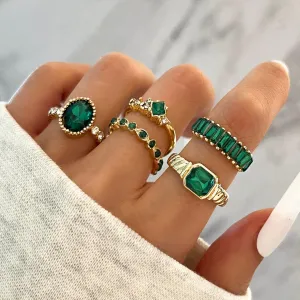 Green Crystal Ring Sets