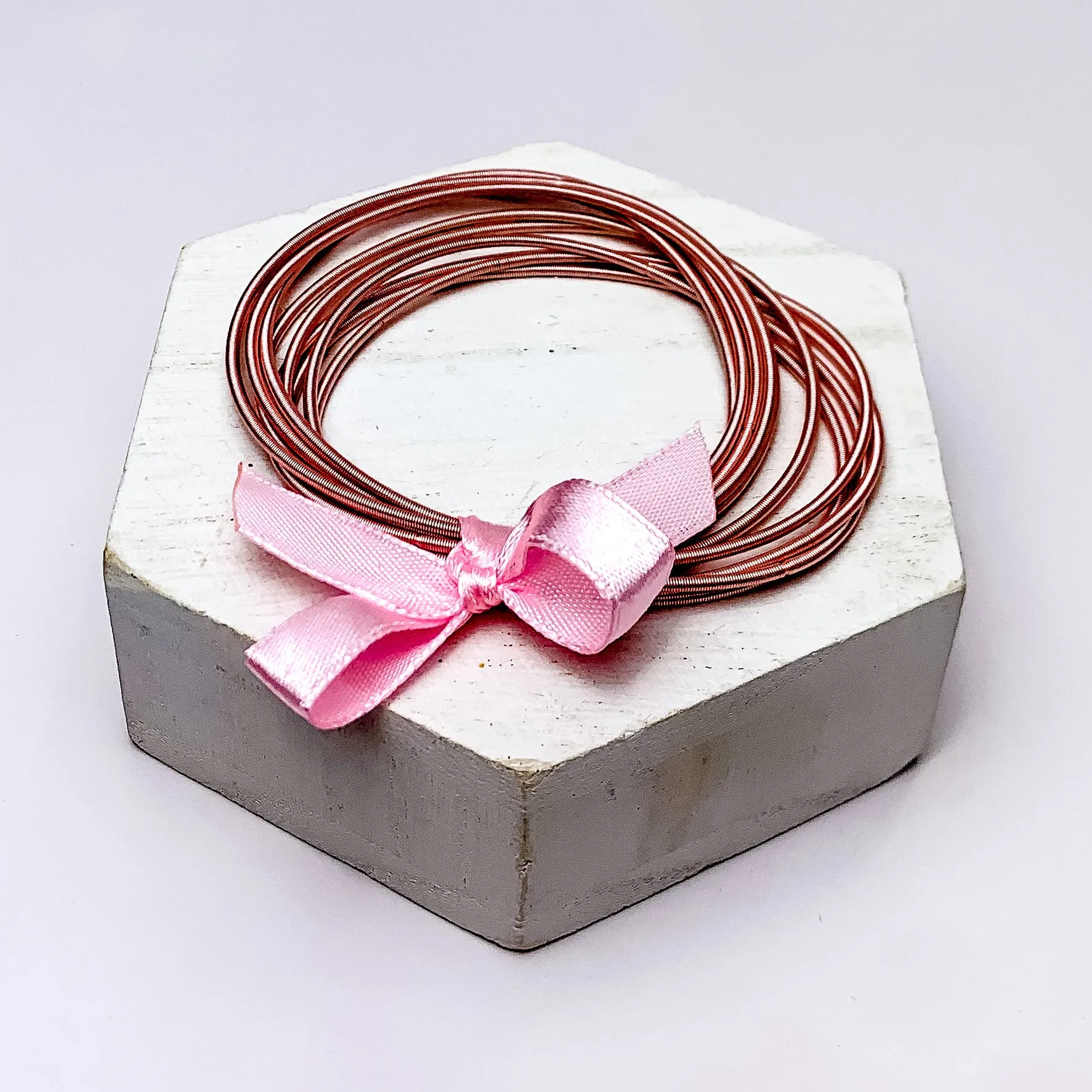 Guitar String Bracelets With Bow in Light Pink