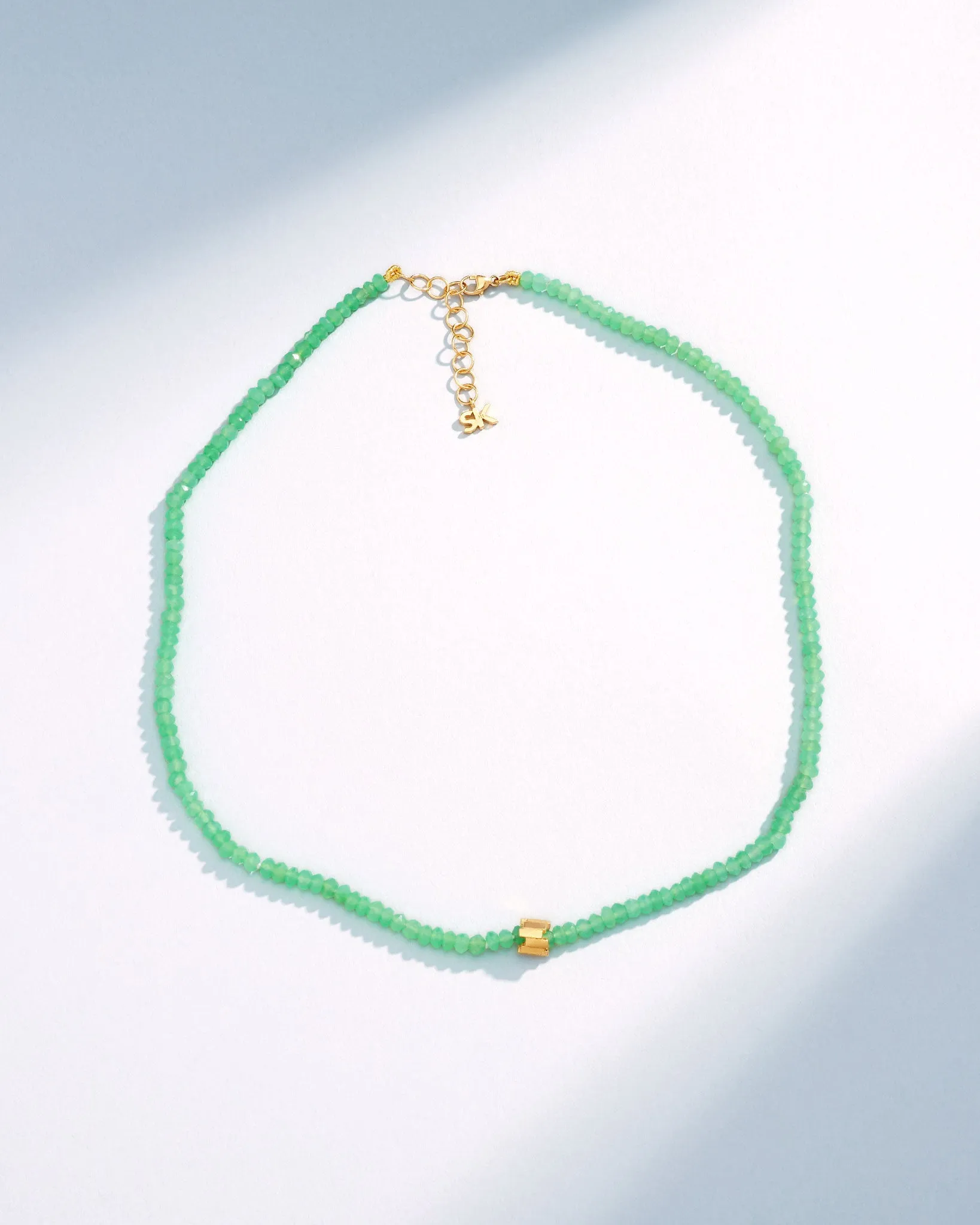 Infinite Beaded Chrysoprase & Mini Golden Rondelle Necklace