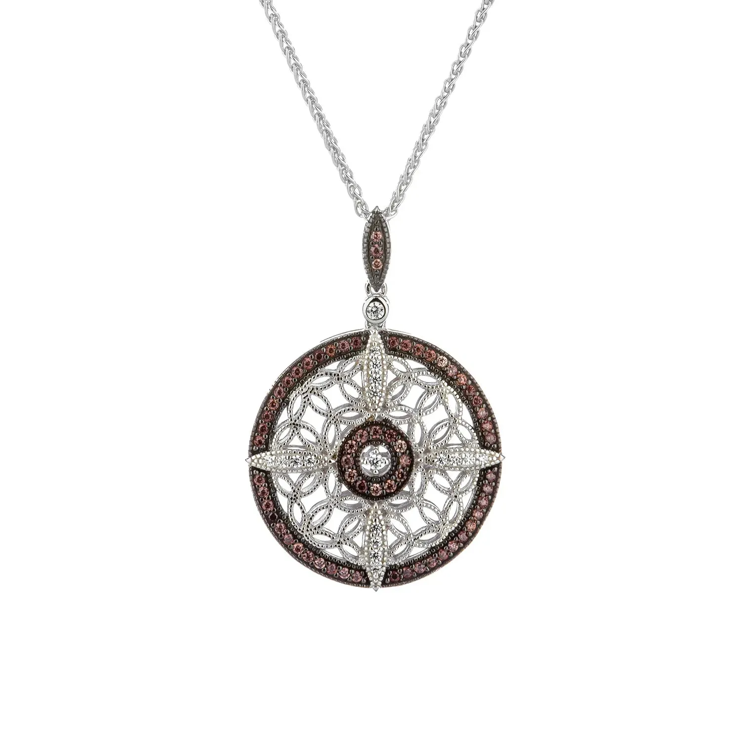 Keith Jack Sterling Silver Rhodium   CZ Night & Day Collection Round Pendant