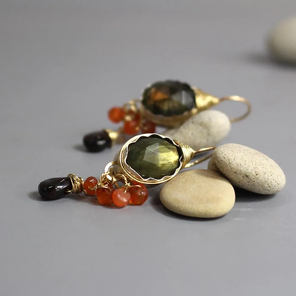 Labradorite Carnelian Garnet Ronit Earrings