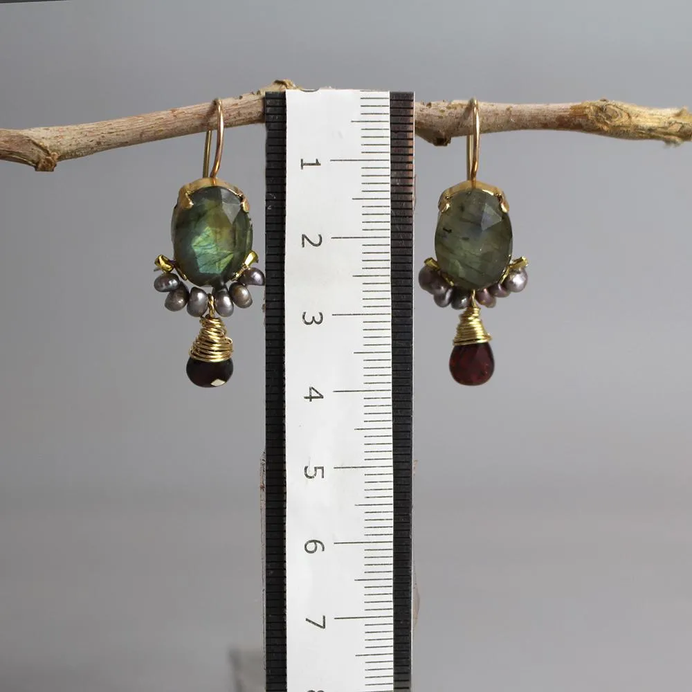 Labradorite Garnet Large Clover Earrings