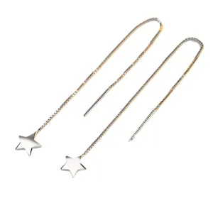 Long Tassle Star Ear Line Silver Drop Earrings for Women