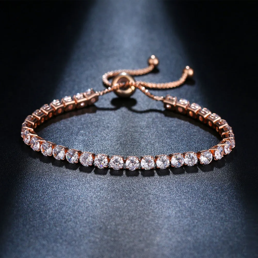 Luxurious Lariat Adjustable 14K Gold Plated Swiss CZ Tennis Bracelet for Woman