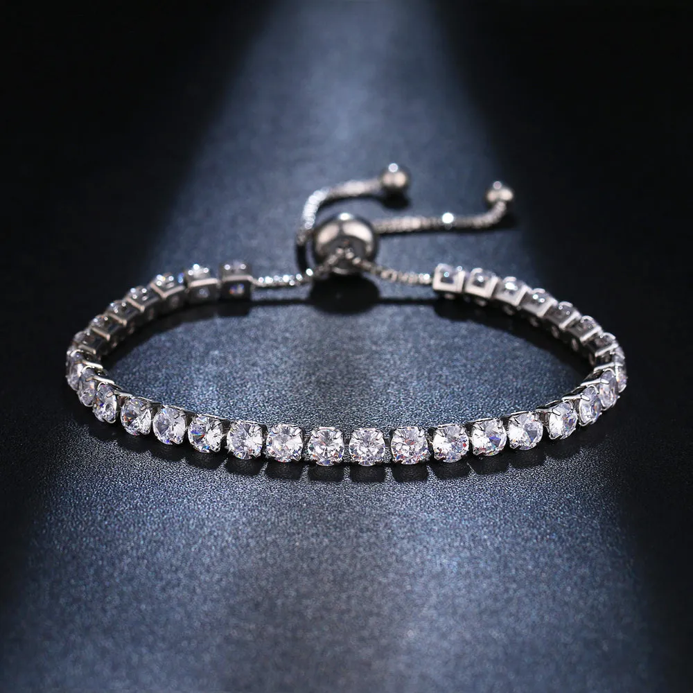 Luxurious Lariat Adjustable 14K Gold Plated Swiss CZ Tennis Bracelet for Woman