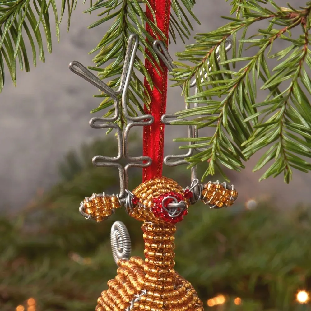 Maasai Beads Gold Reindeer Christmas Ornament