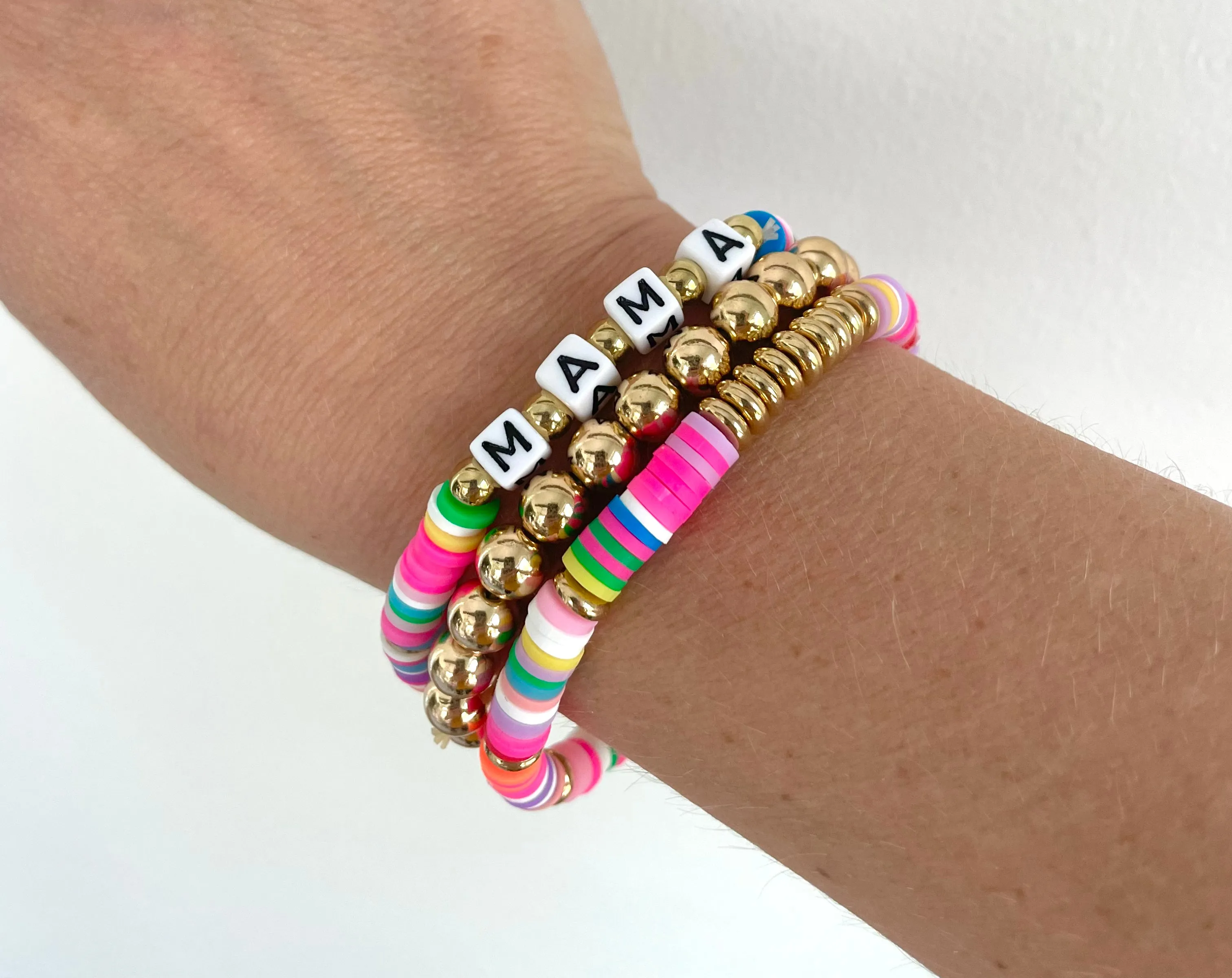 MAMA Heishi Bracelet Stack-Pink Multi