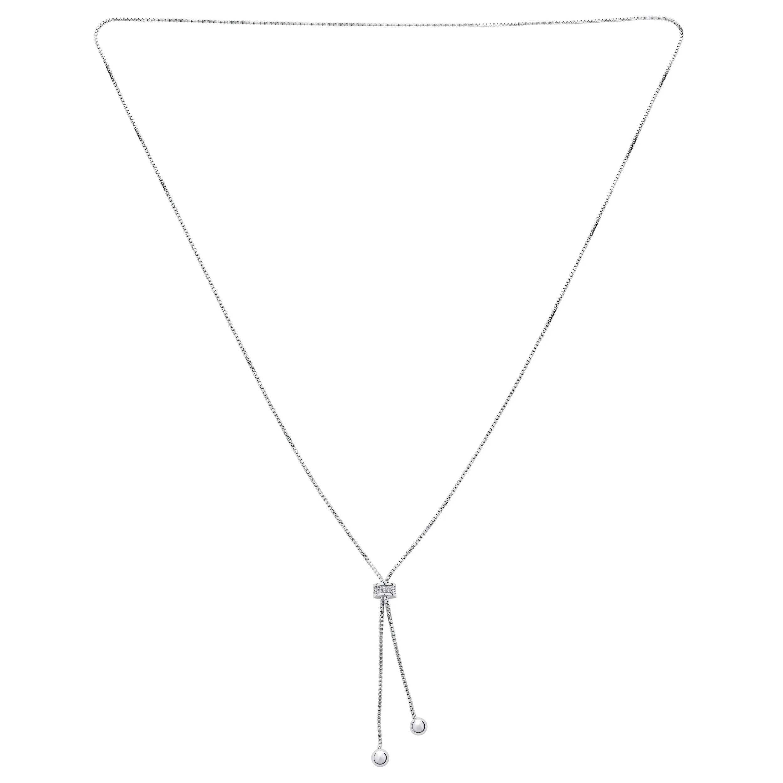 Minimalist CZ Geometric Drop Necklace with Round Ball Linear Lariat Tassel