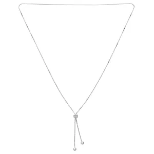 Minimalist CZ Geometric Drop Necklace with Round Ball Linear Lariat Tassel