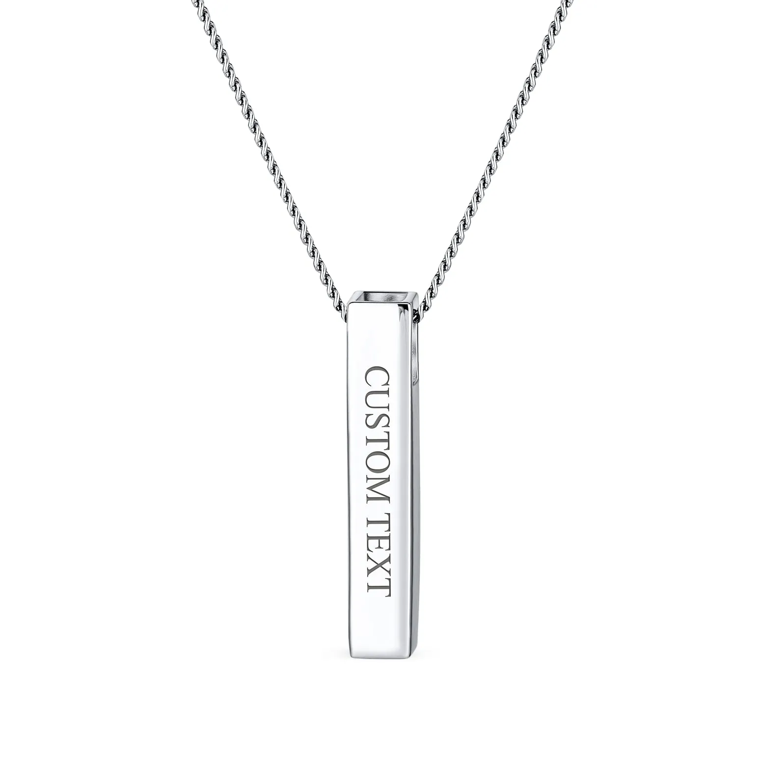 Minimalist Geometric Cube Vertical Bar Pendant Necklace in Sterling Silver