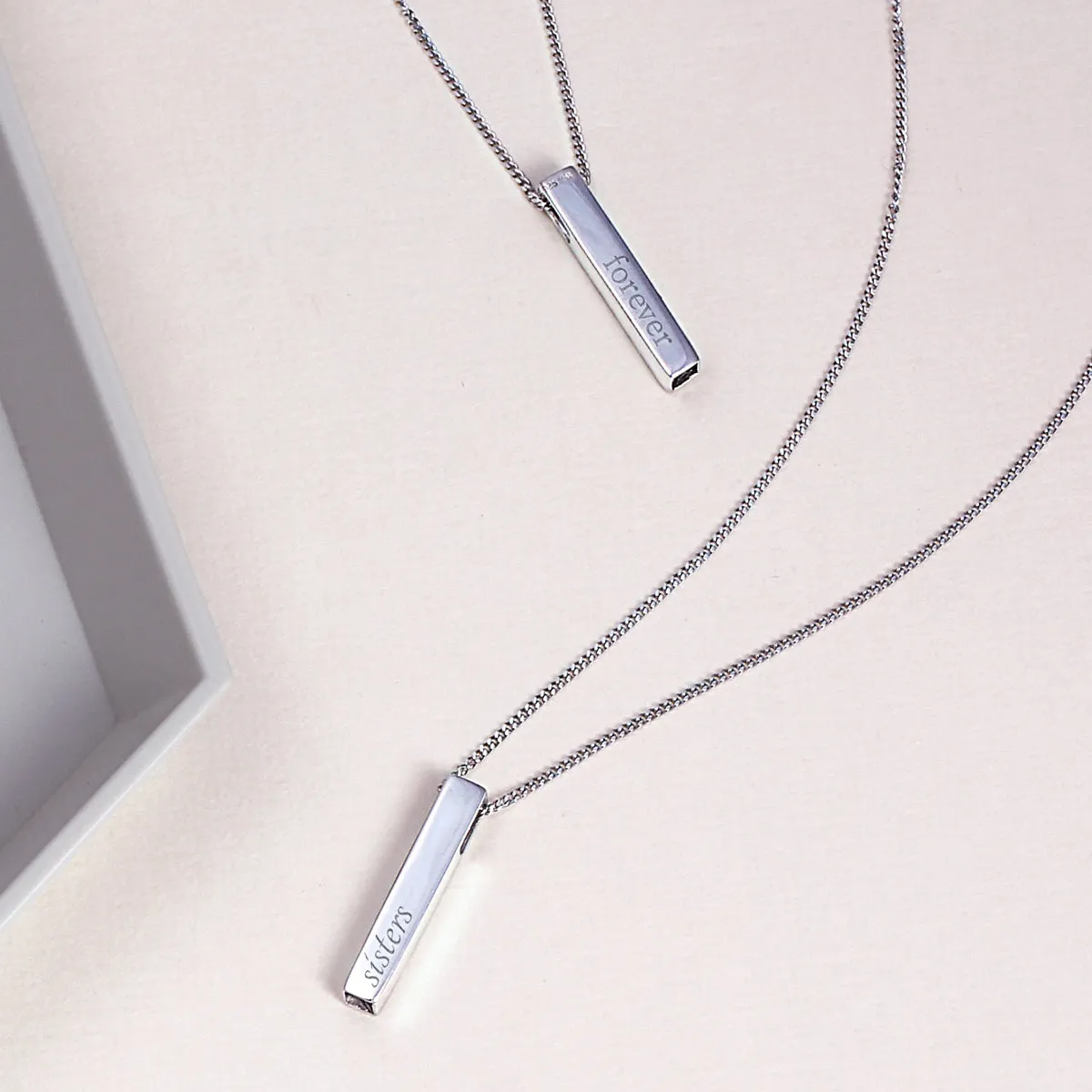 Minimalist Geometric Cube Vertical Bar Pendant Necklace in Sterling Silver