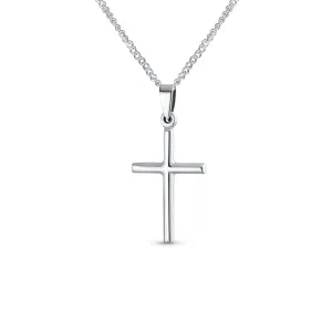 Minimalist Petite Tube Cross Pendant Necklace in Polished Sterling Silver