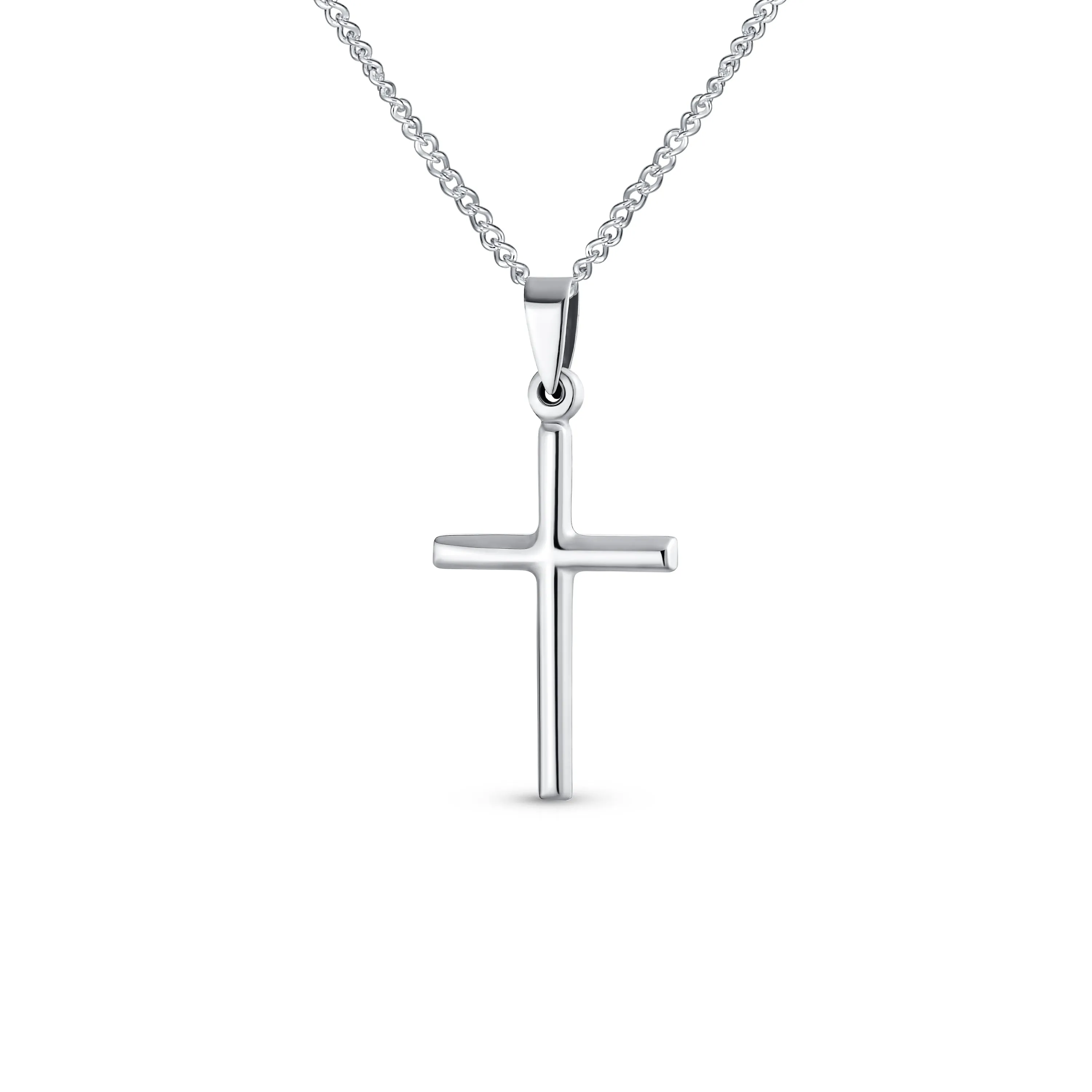 Minimalist Petite Tube Cross Pendant Necklace in Polished Sterling Silver