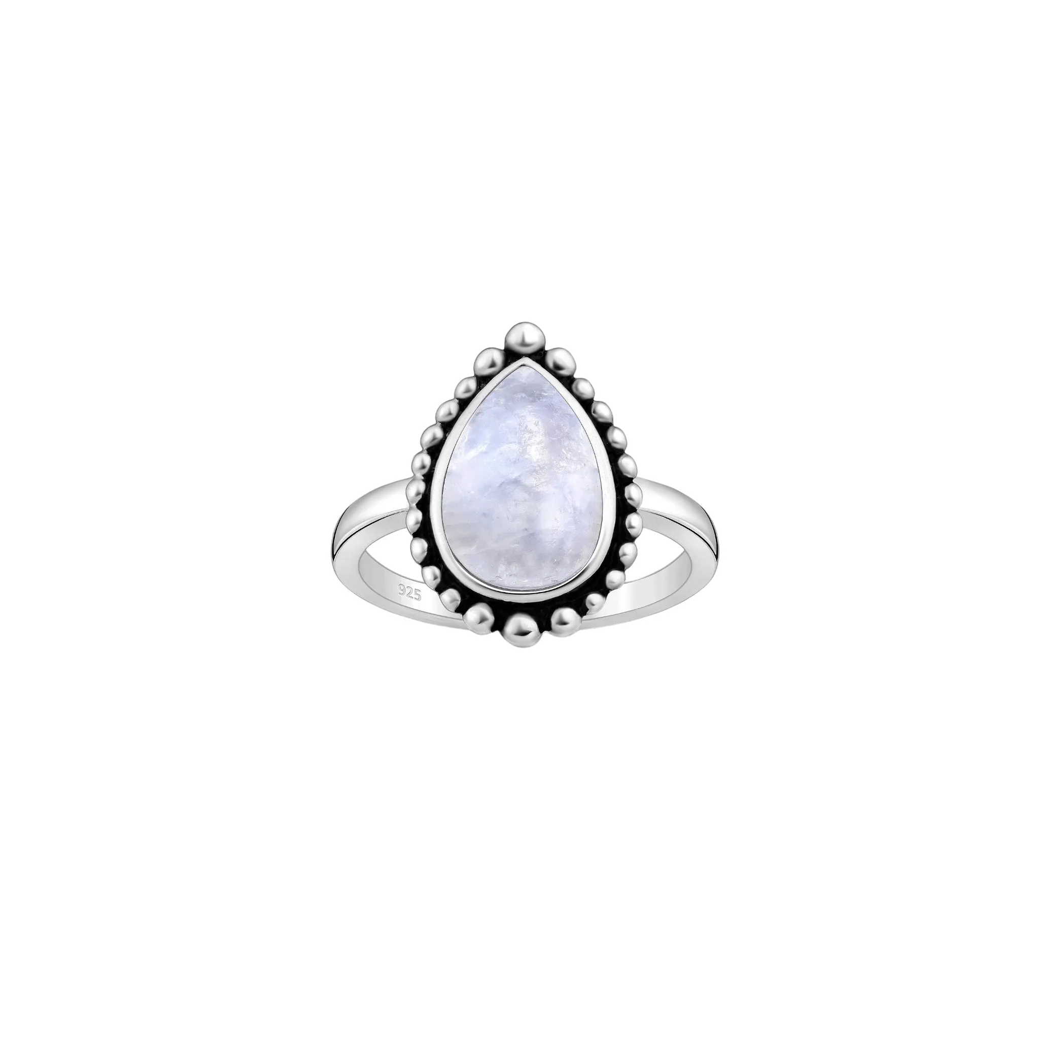 Moonstone Silver Ring, 925 Sterling Silver Natural Moonstone Birthstone Pear Shape Chakra Statement Ring