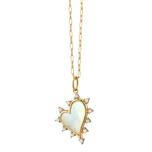 MOTHER OF PEARL HEART NECKLACE WITH DIAMONDS