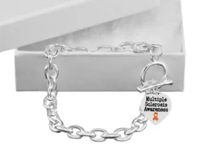 Multiple Sclerosis Awareness Heart Charm Chained Style Chunky Bracelets