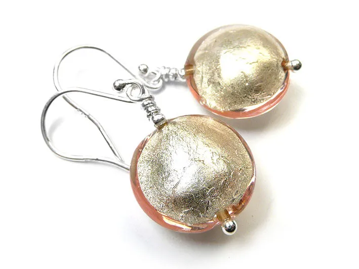 Murano Glass Lentil Earrings - Champagne