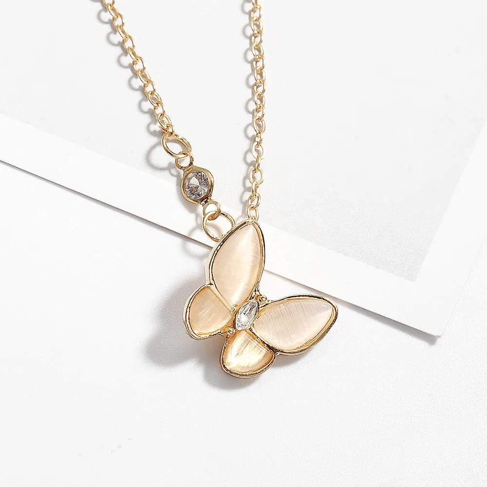 N2282 - Korean classic opal butterfly necklace