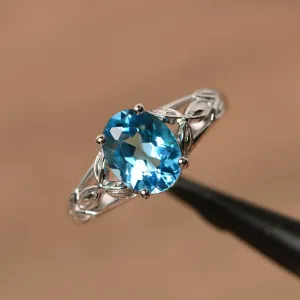 Natural Oval Cut Swiss Blue Topaz Simple Solitaire Rings - 925 Sterling Silver Rings