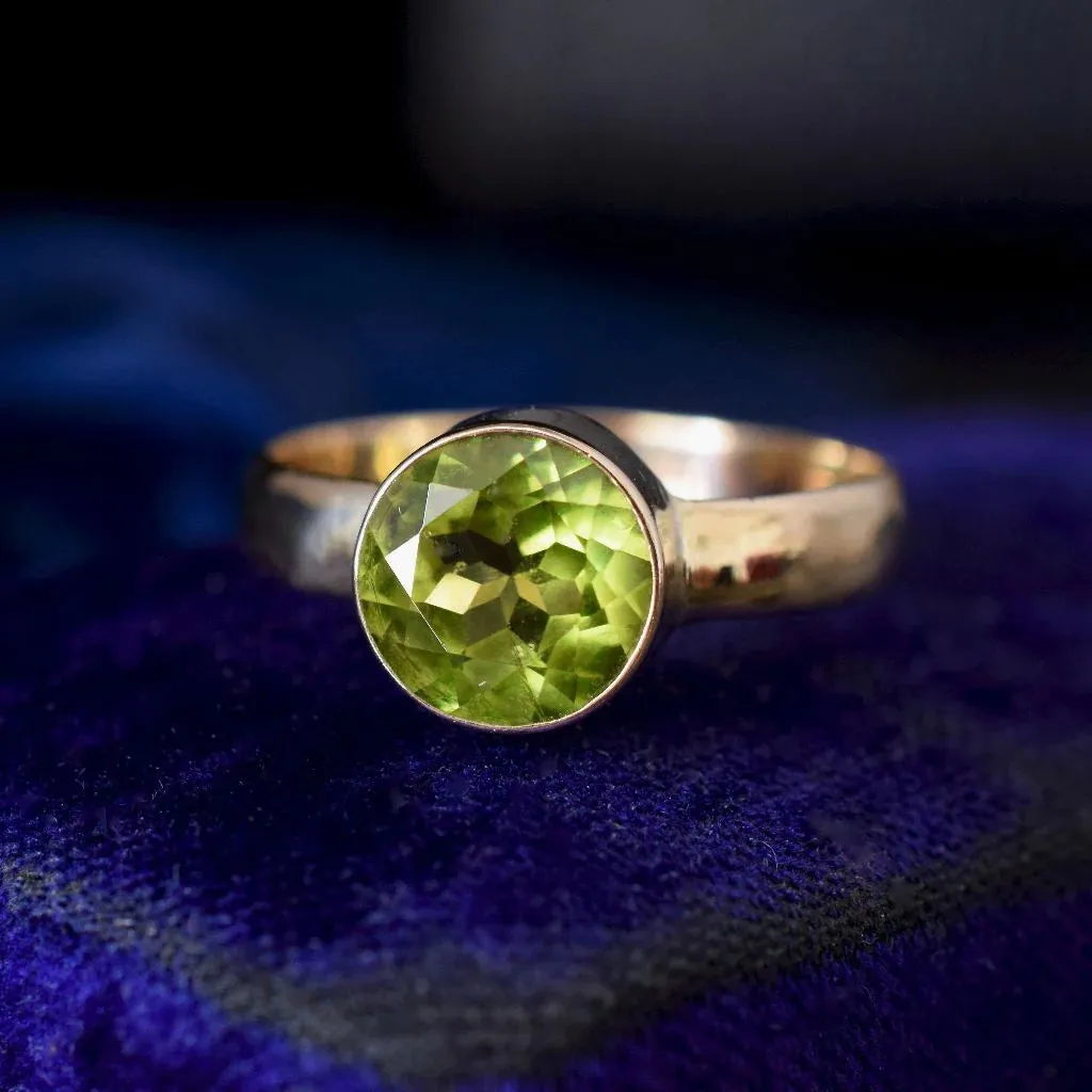 Natural Round Cut Bezel Set Peridot Simple Solitaire Rings - 14k Gold Vermeil Rings