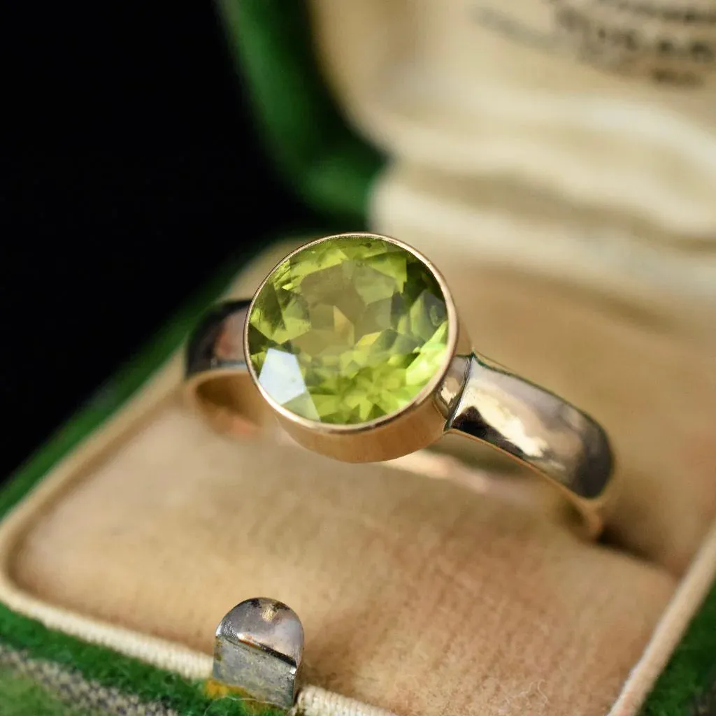 Natural Round Cut Bezel Set Peridot Simple Solitaire Rings - 14k Gold Vermeil Rings