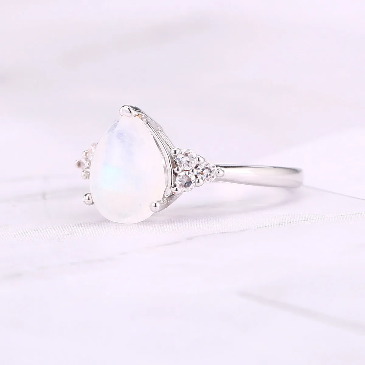 Natural Semi-Precious Moonstone Ring Simple